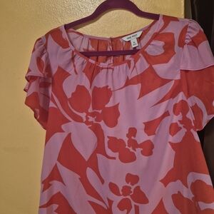 Pink And Red Womens Short Sleeve Blouse